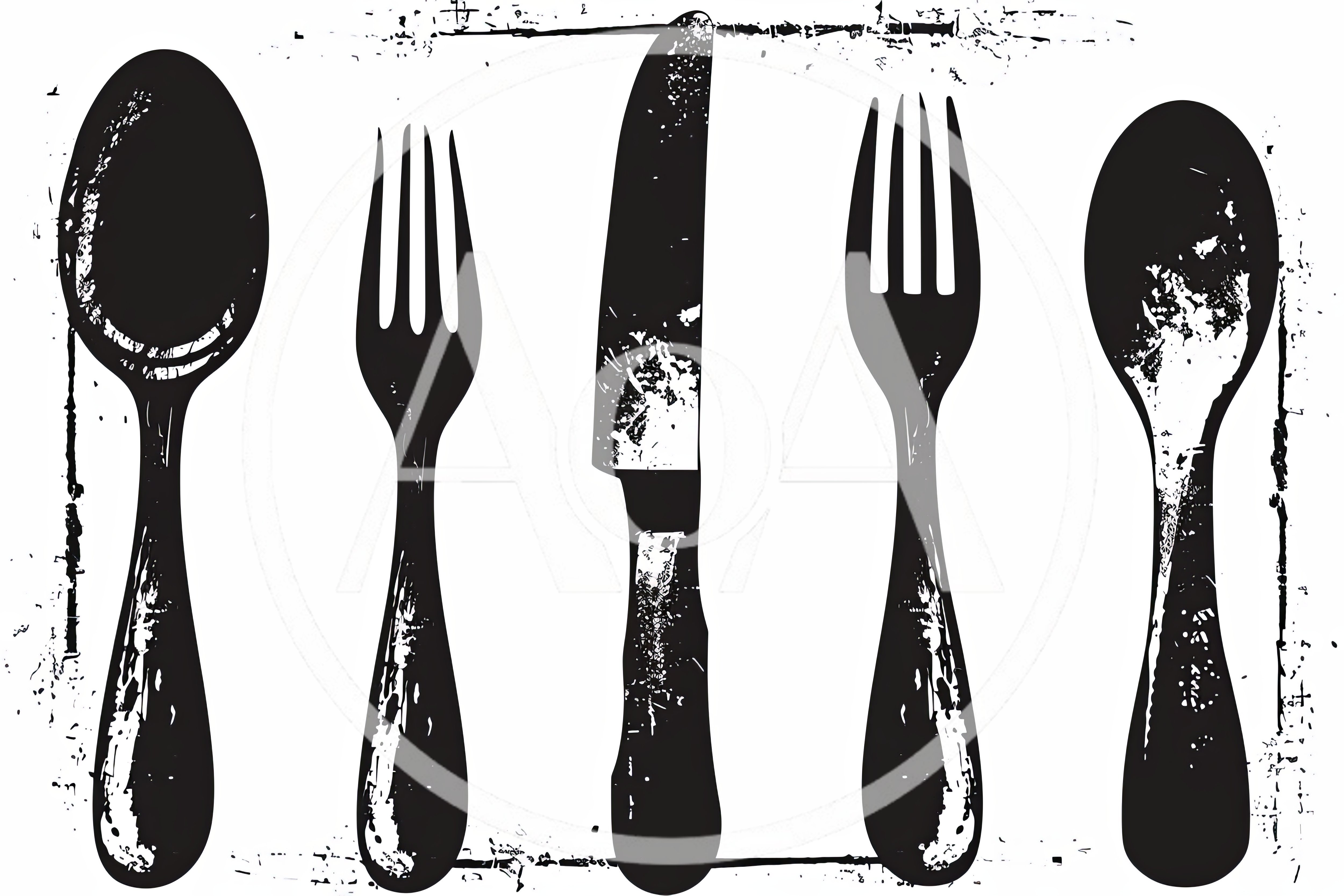 Distressed Grunge Style Cutlery Set Illustration