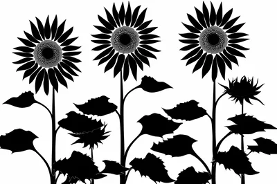 Black And White Sunflower Silhouette Illustration