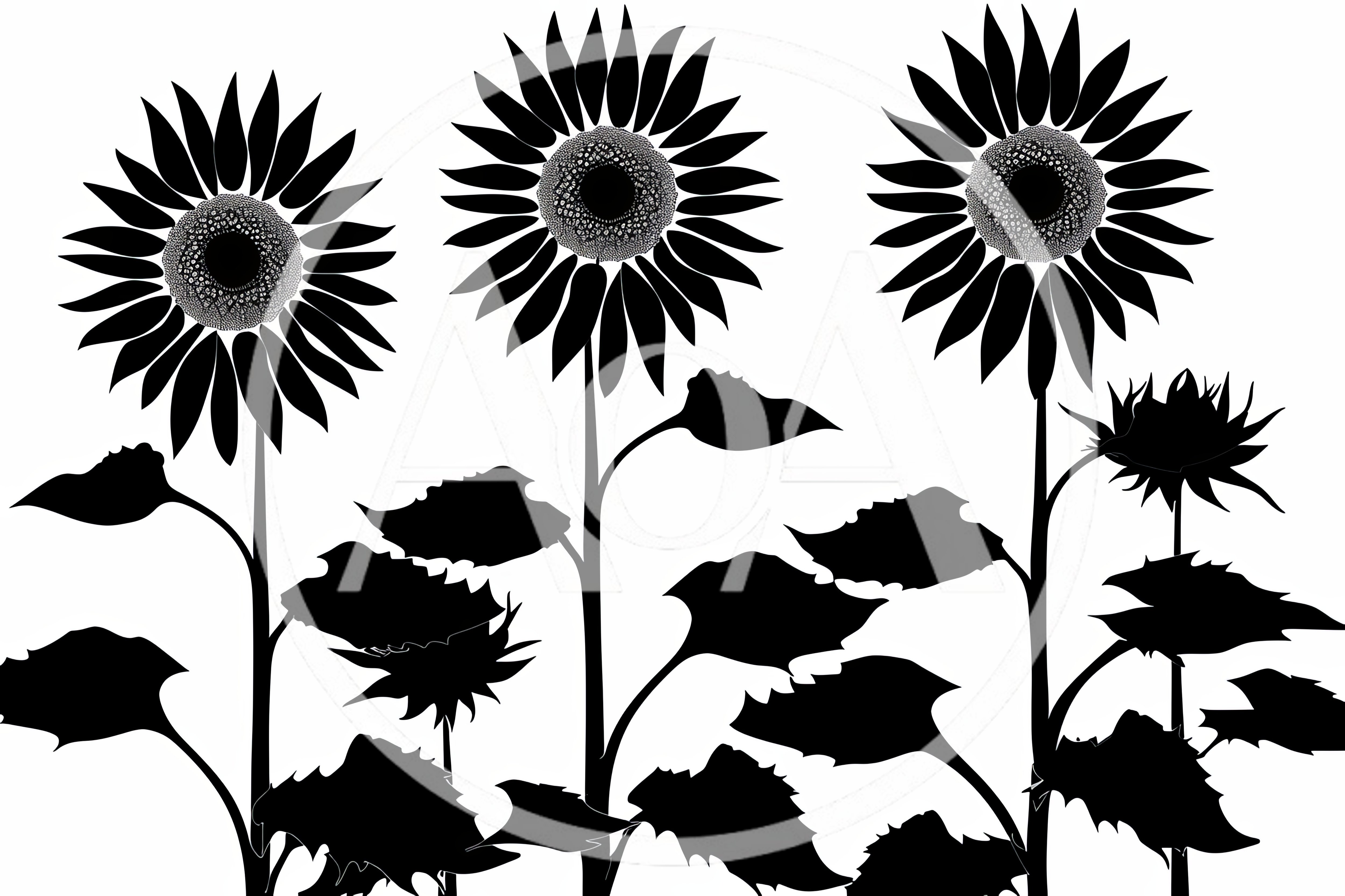 Black And White Sunflower Silhouette Illustration