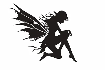 Black Silhouette Of A Sitting Fairy With Intricate Wings