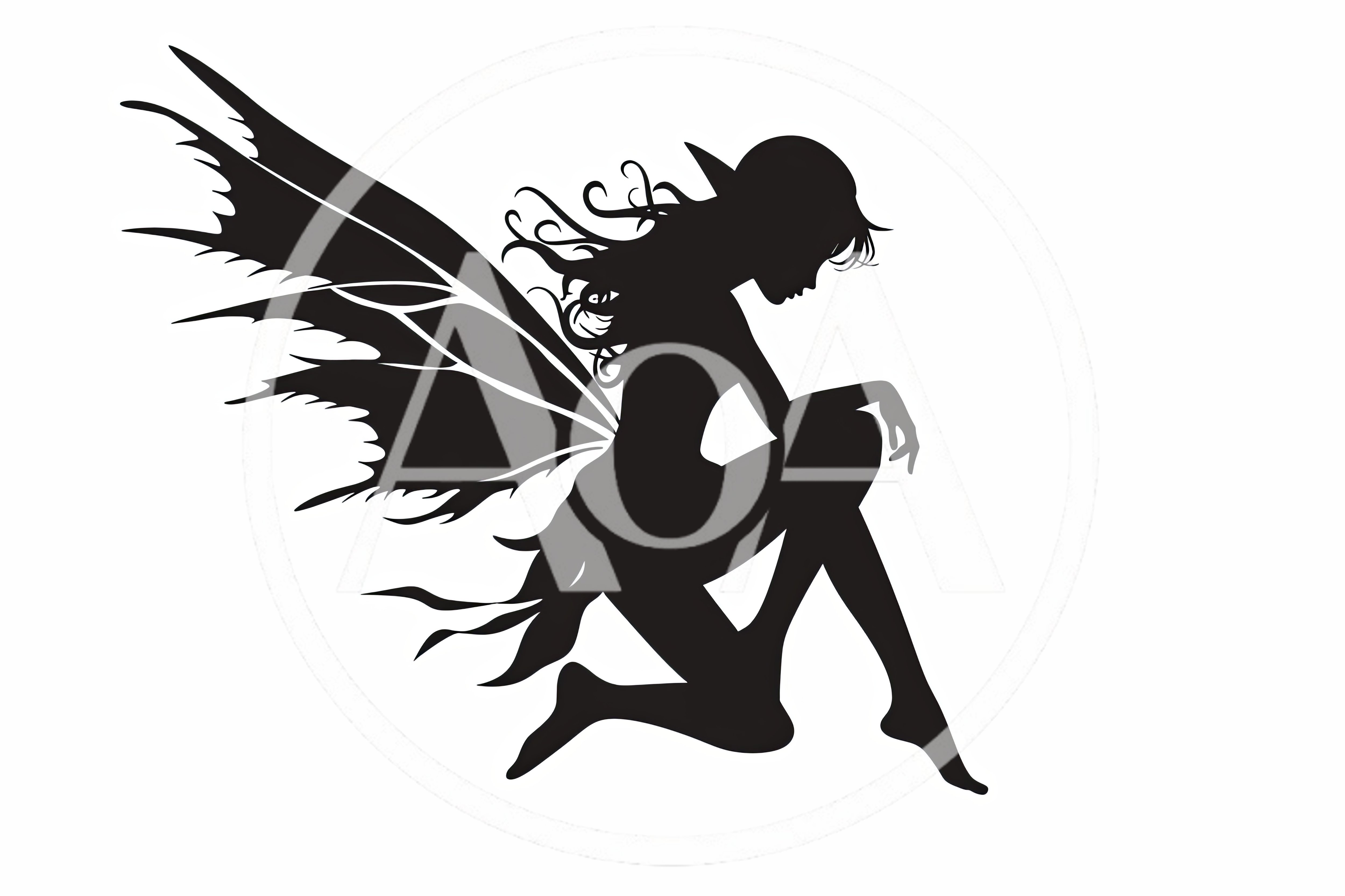 Black Silhouette Of A Sitting Fairy With Intricate Wings