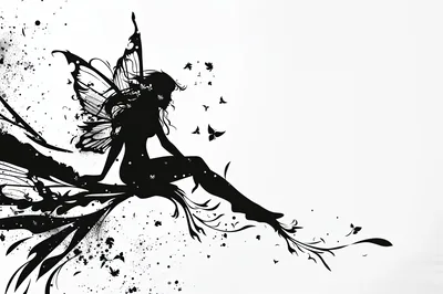 Silhouette Of A Fairy Sitting On A Branch