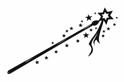 Black Silhouette Magic Wand With Stars