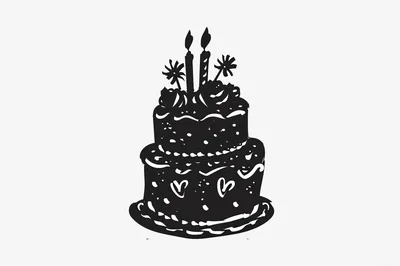 Black And White Birthday Cake Illustration