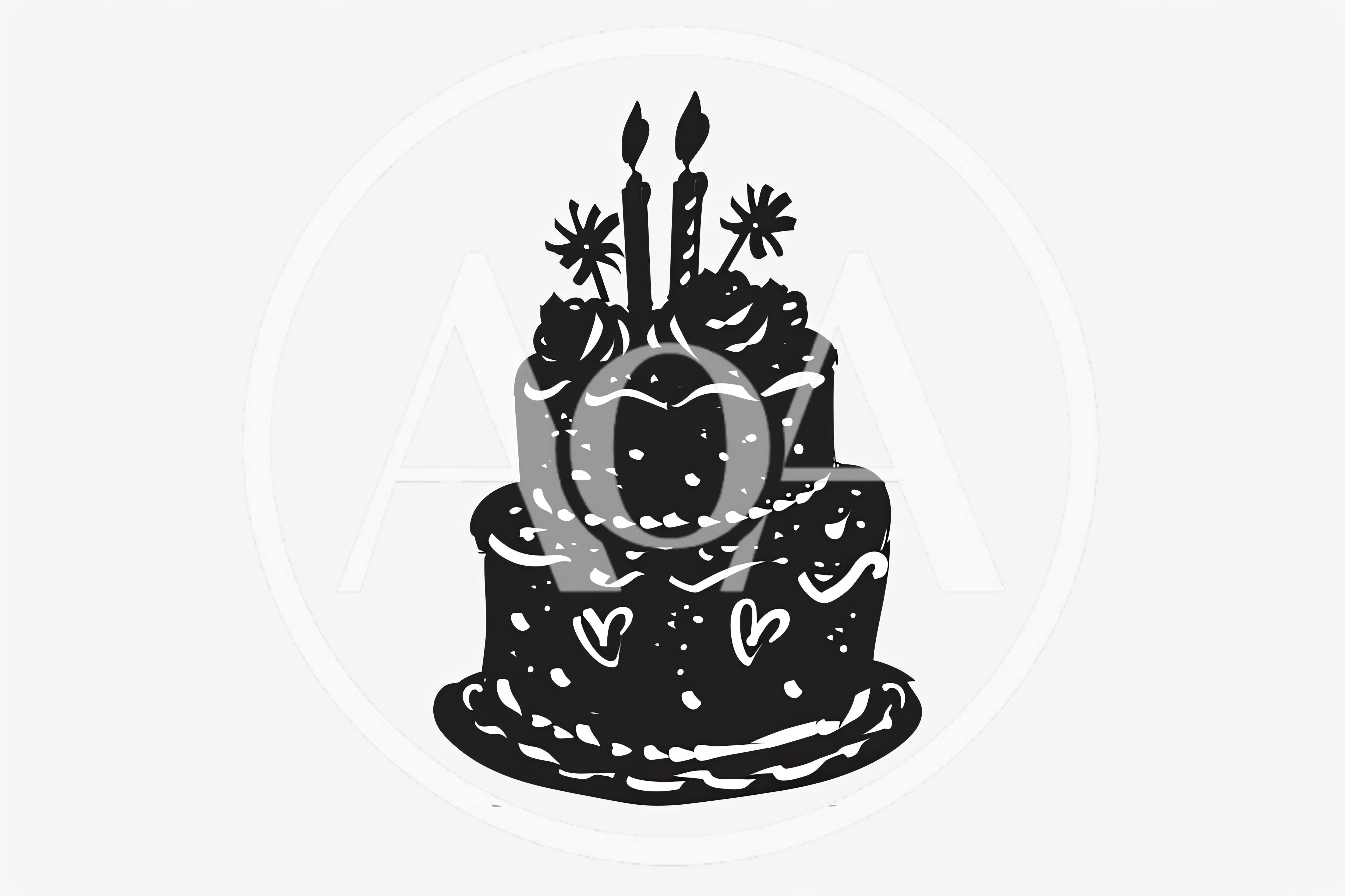Black And White Birthday Cake Illustration