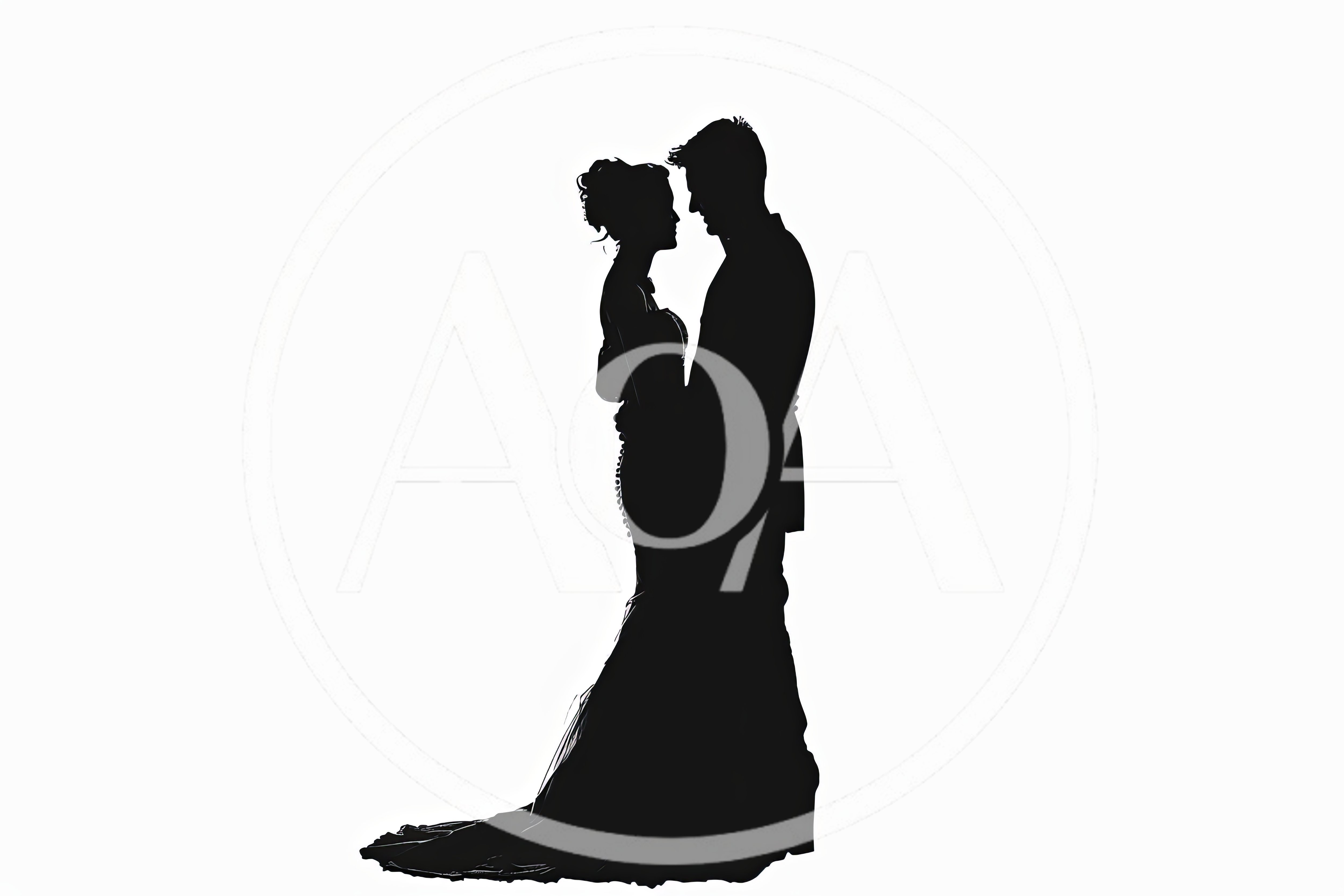 Silhouette of a Bride and Groom Embracing