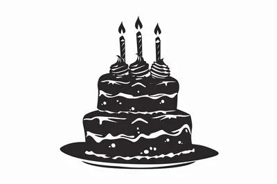 Black And White Birthday Cake Illustration
