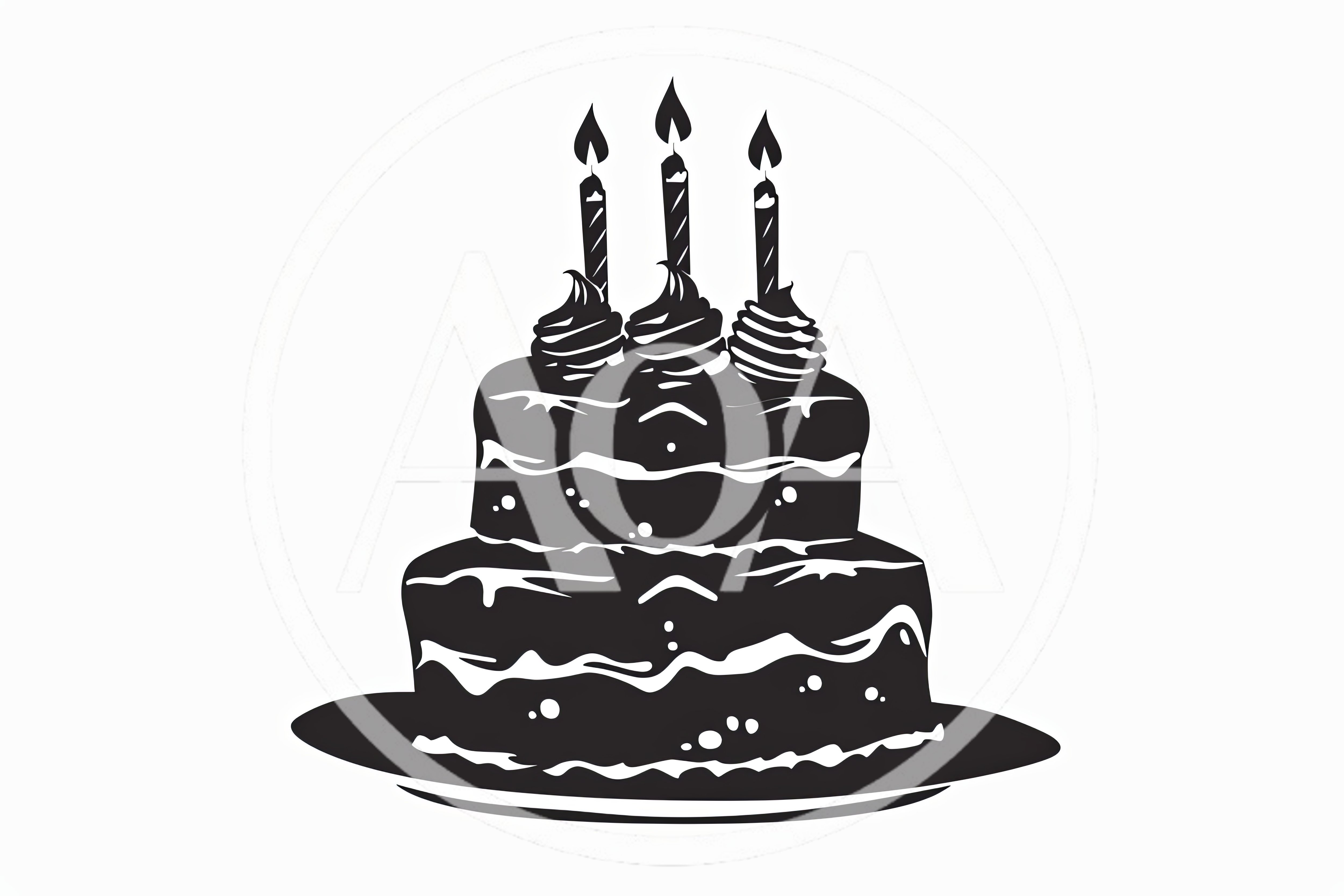 Black And White Birthday Cake Illustration