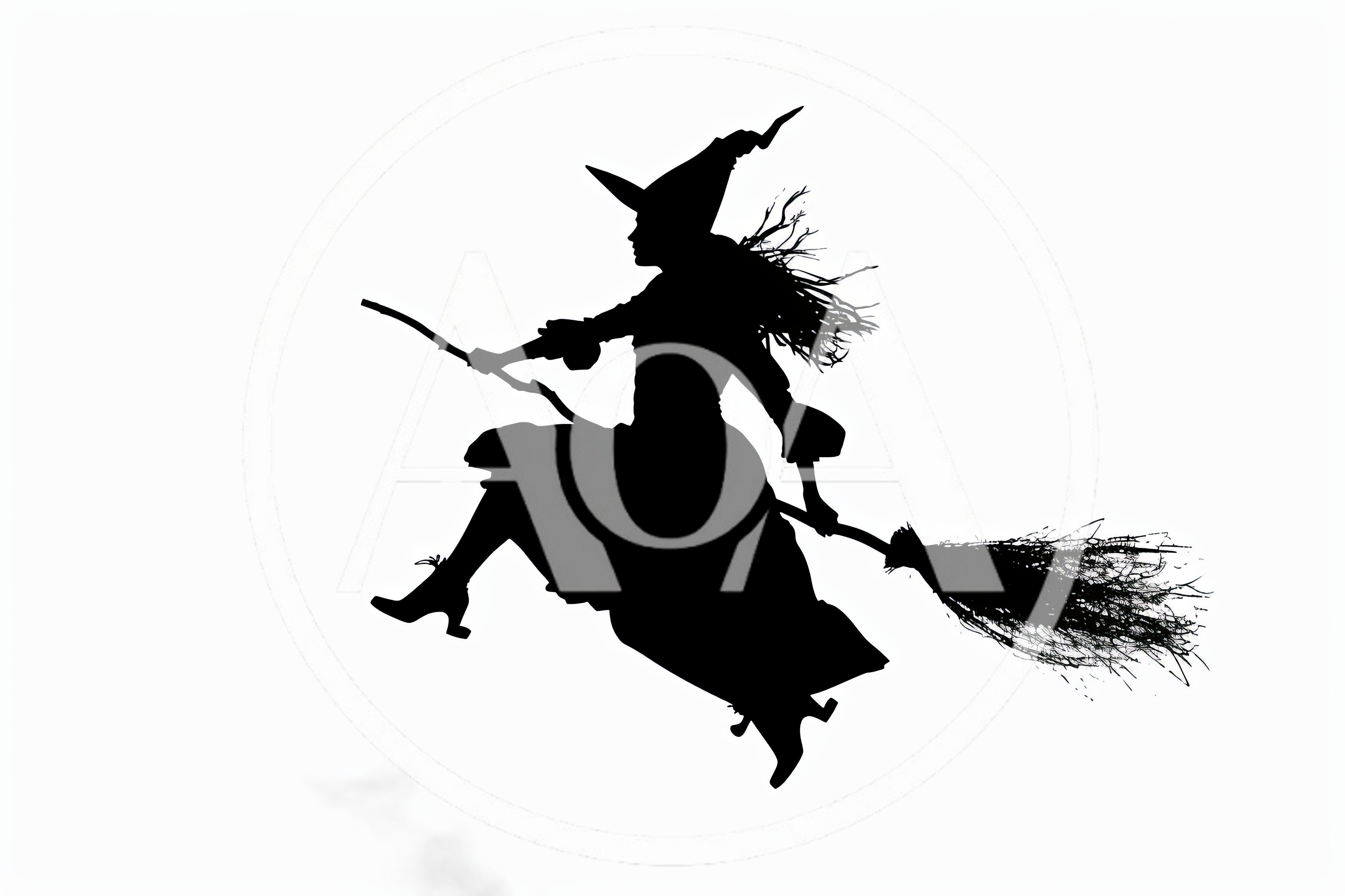 Silhouette Of A Witch Flying On A Broomstick