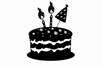Black And White Birthday Cake Illustration
