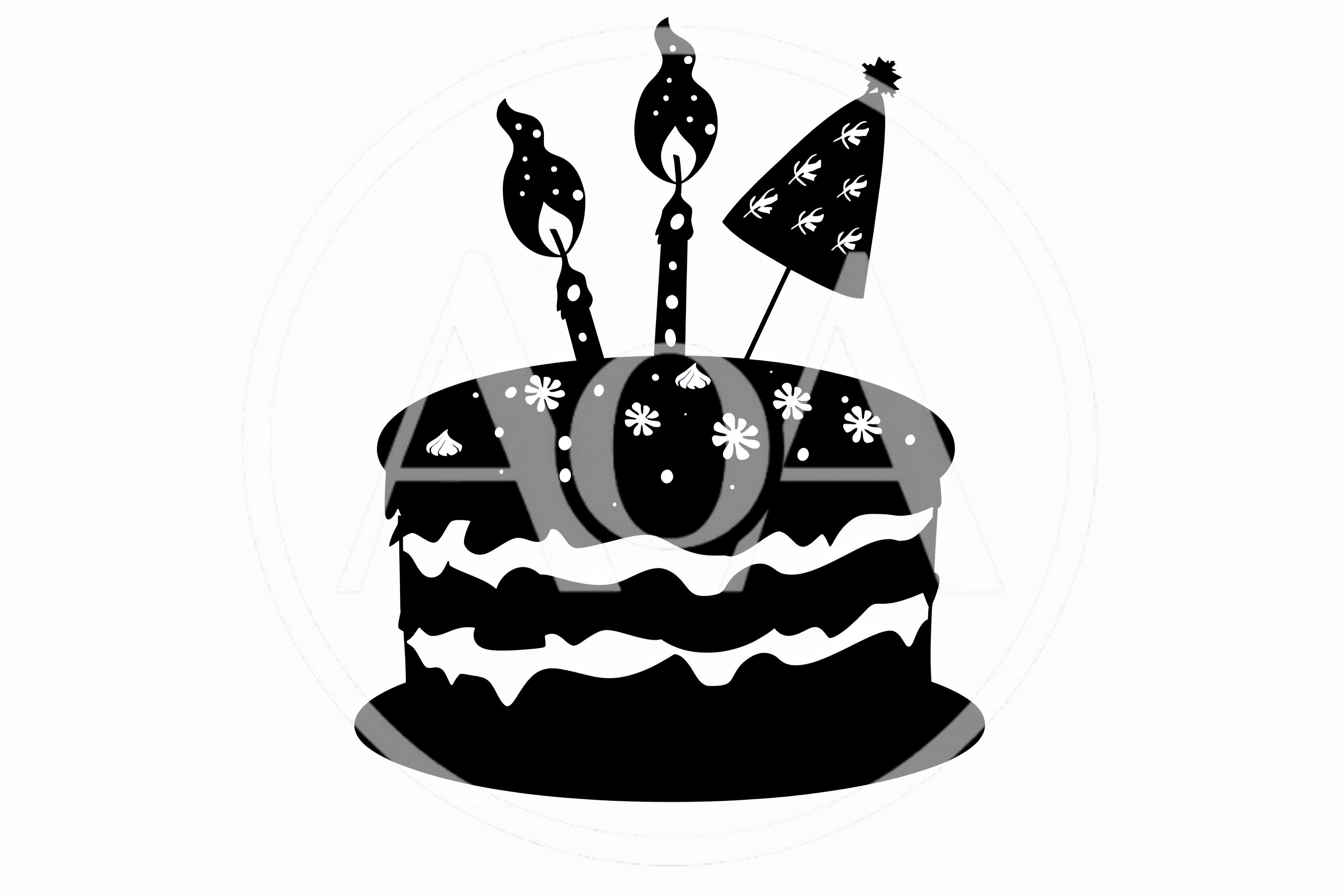 Black And White Birthday Cake Illustration