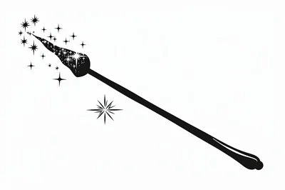 Black Silhouette Of A Magic Wand With Sparkling Stars