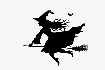 Silhouette Of A Witch Flying On A Broomstick