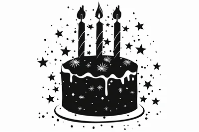 Black And White Birthday Cake Illustration