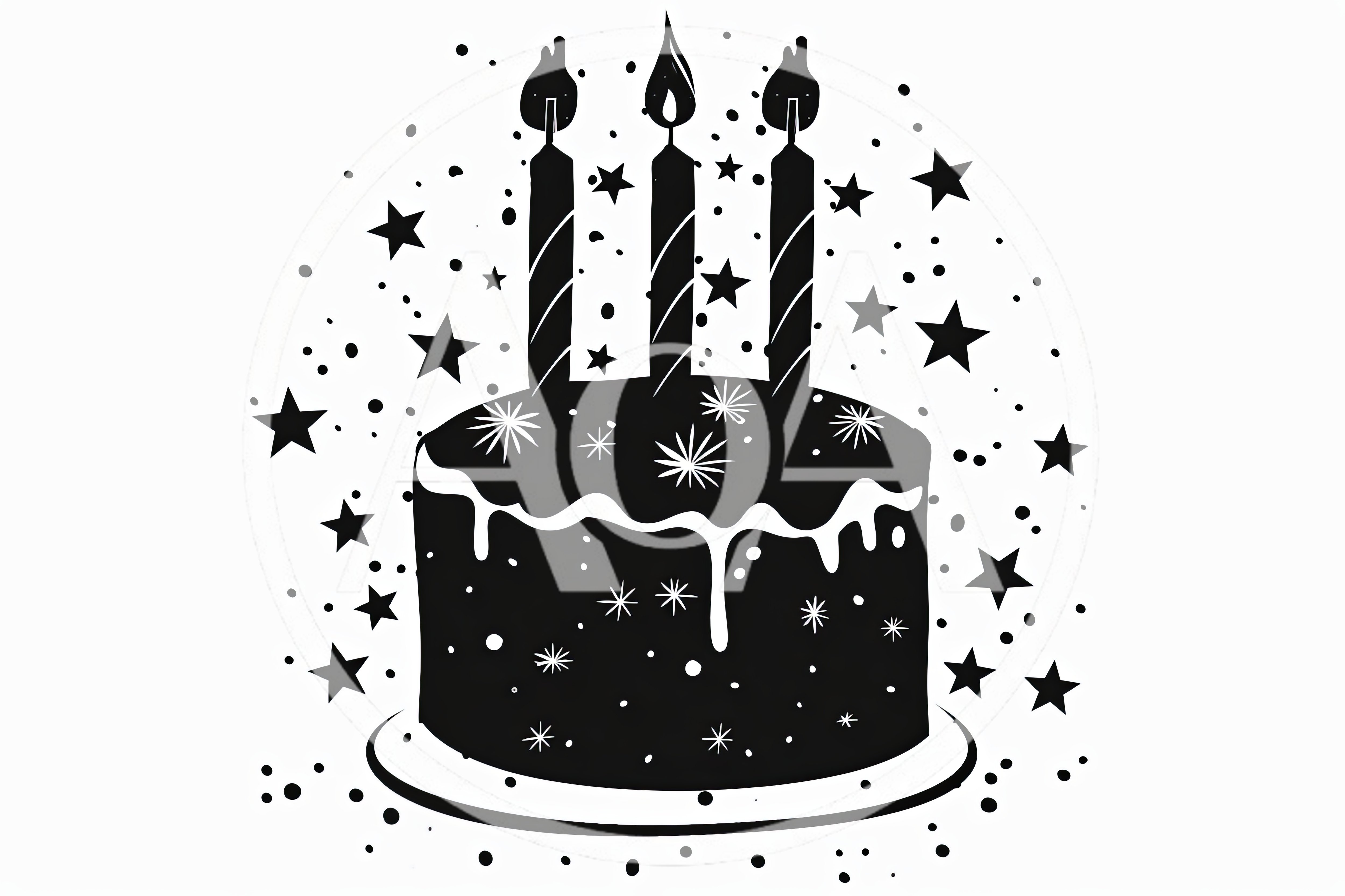 Black And White Birthday Cake Illustration