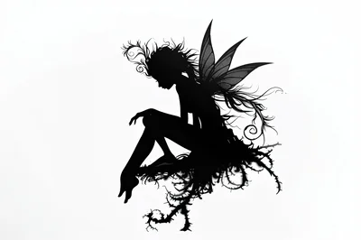 Silhouette Of A Fairy Sitting On Thorny Branches
