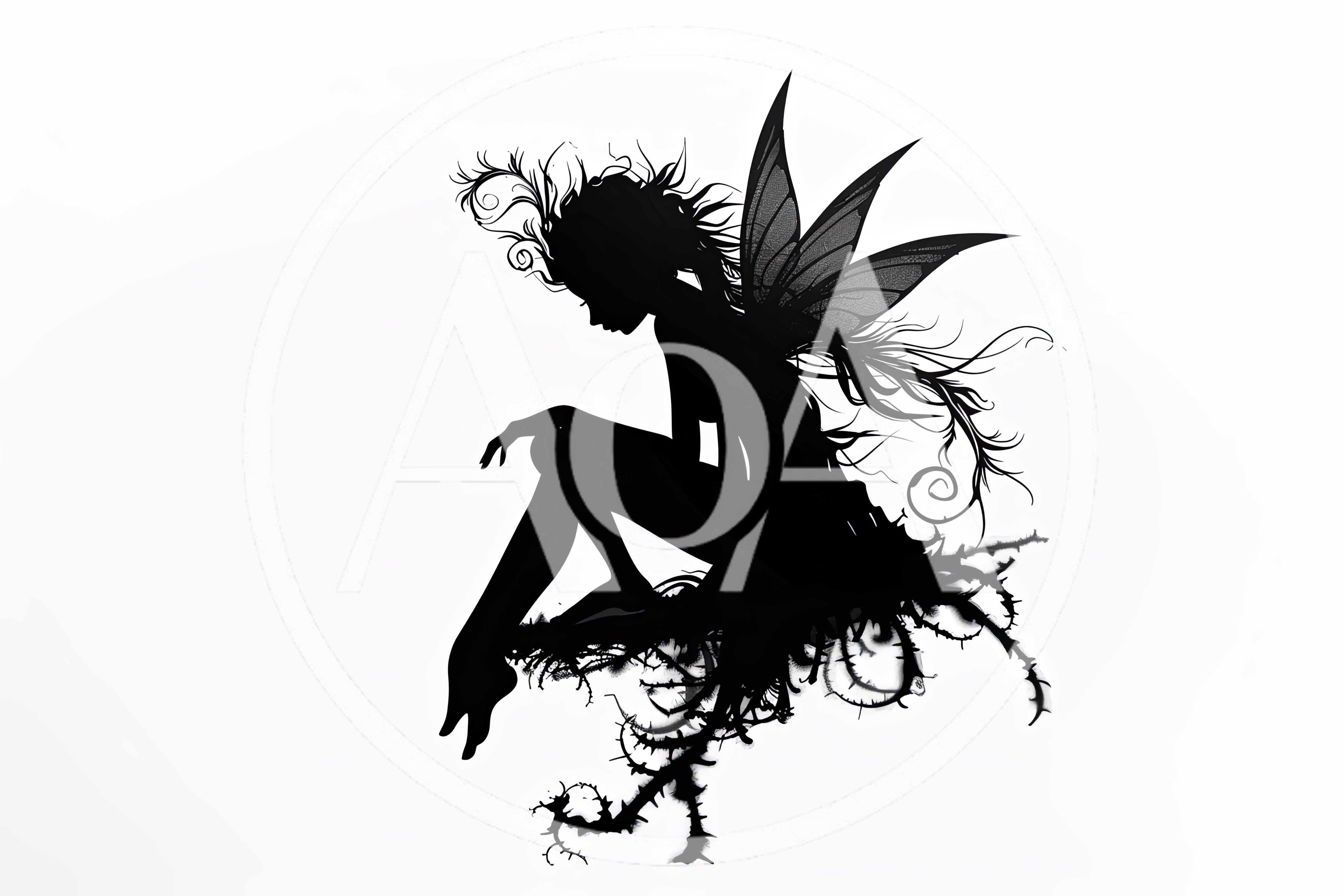 Silhouette Of A Fairy Sitting On Thorny Branches