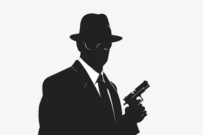 Silhouette Of A Noir Detective Holding A Handgun