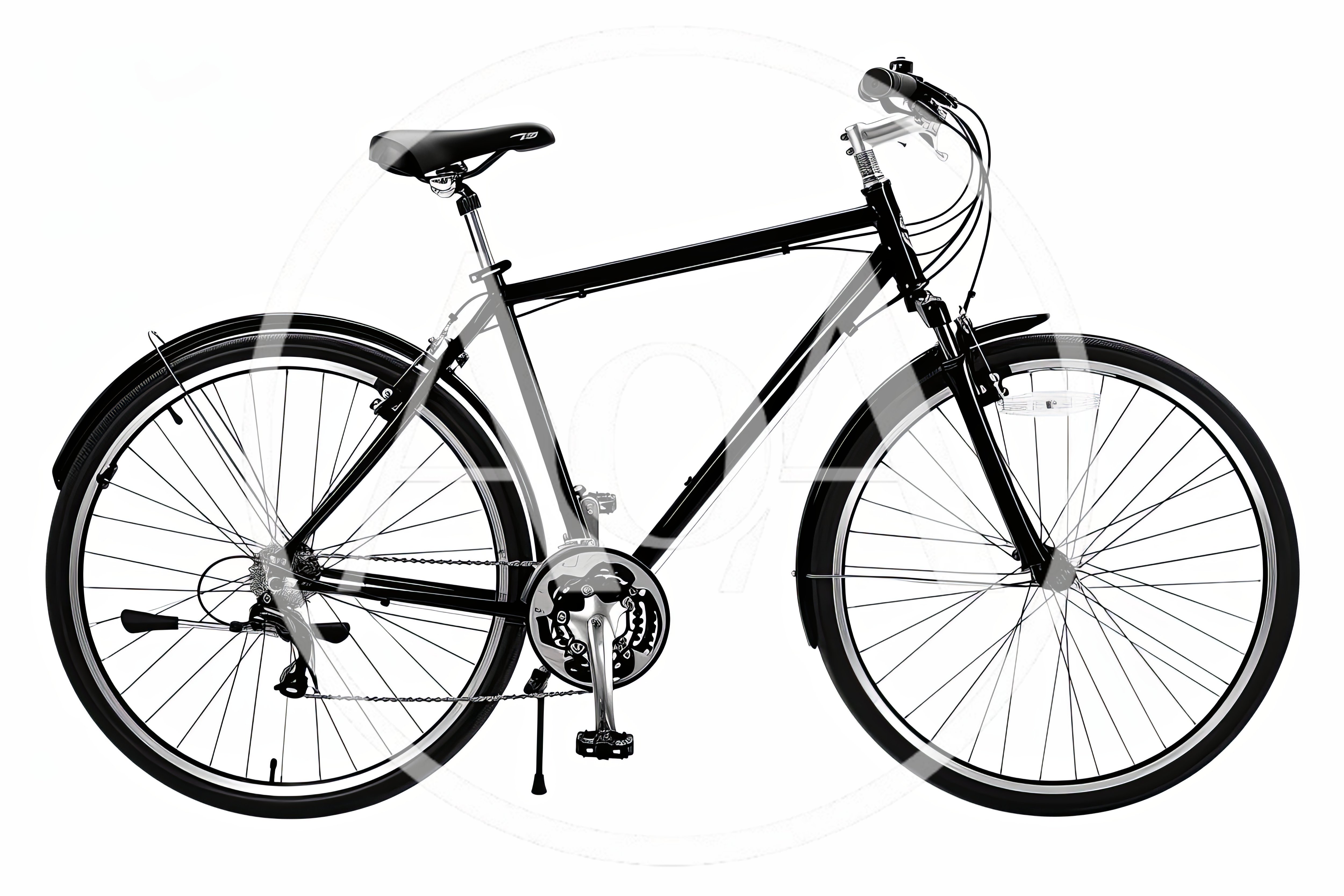 Black Hybrid Bicycle Isolated On White Background