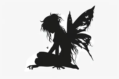 Black Silhouette Of A Sitting Fairy With Wings