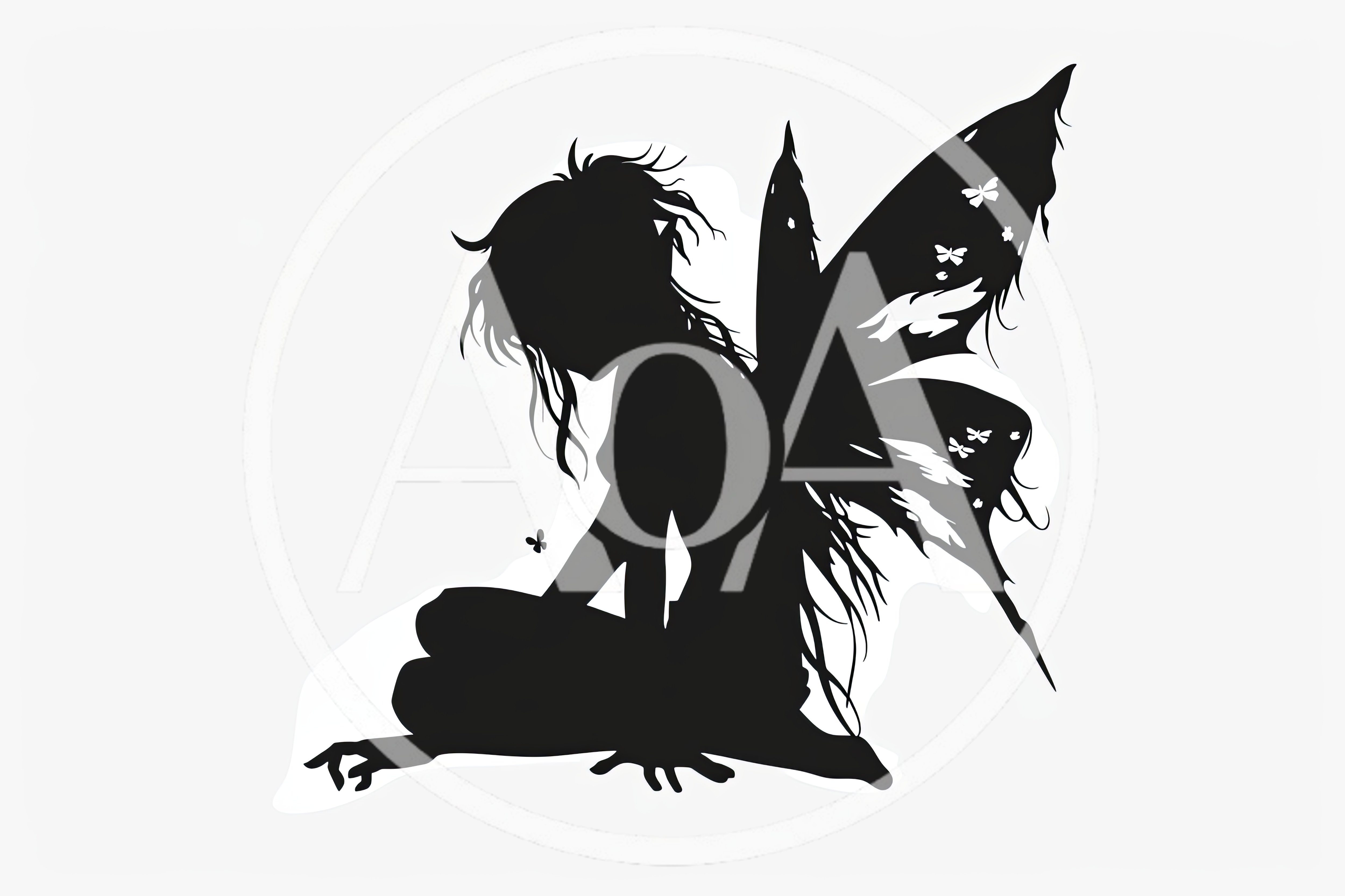 Black Silhouette Of A Sitting Fairy With Wings