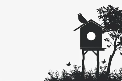 Silhouette of a Bird on a Wooden Birdhouse