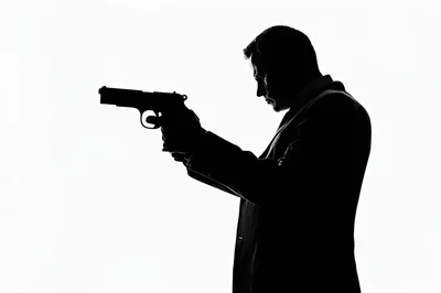 Silhouette of a Man Holding a Handgun