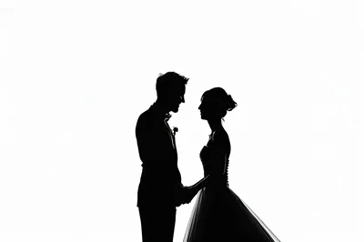 Silhouette Of A Bride And Groom Holding Hands
