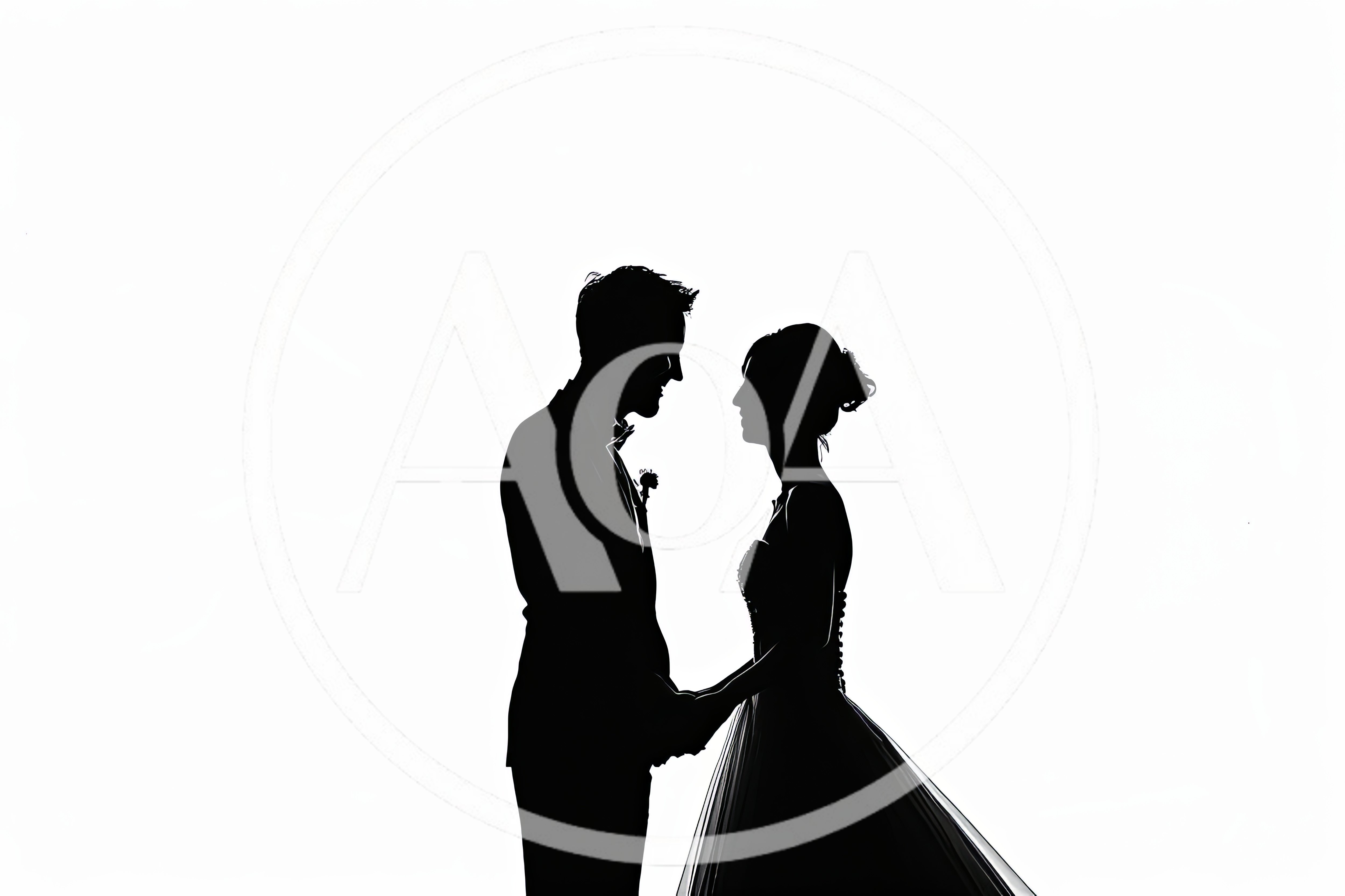 Silhouette Of A Bride And Groom Holding Hands