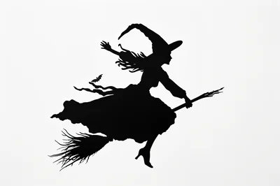Black Silhouette Of A Witch Flying On A Broomstick