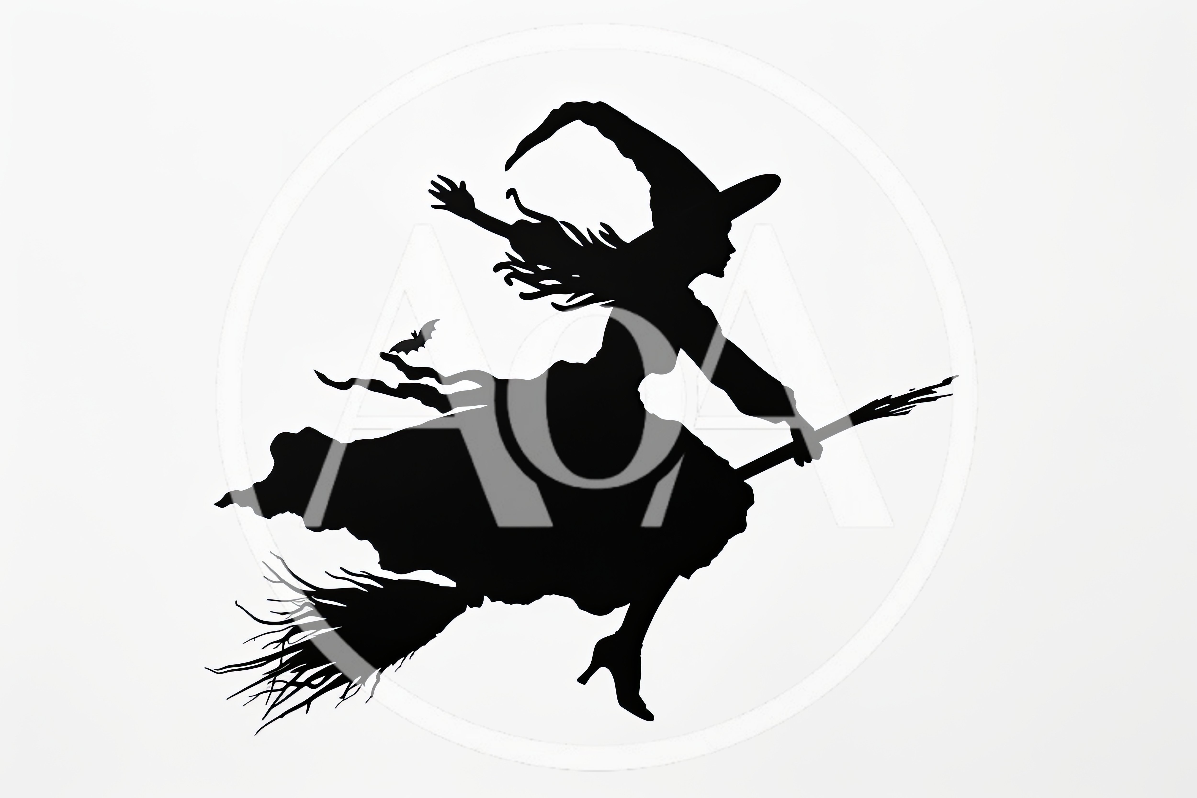 Black Silhouette Of A Witch Flying On A Broomstick