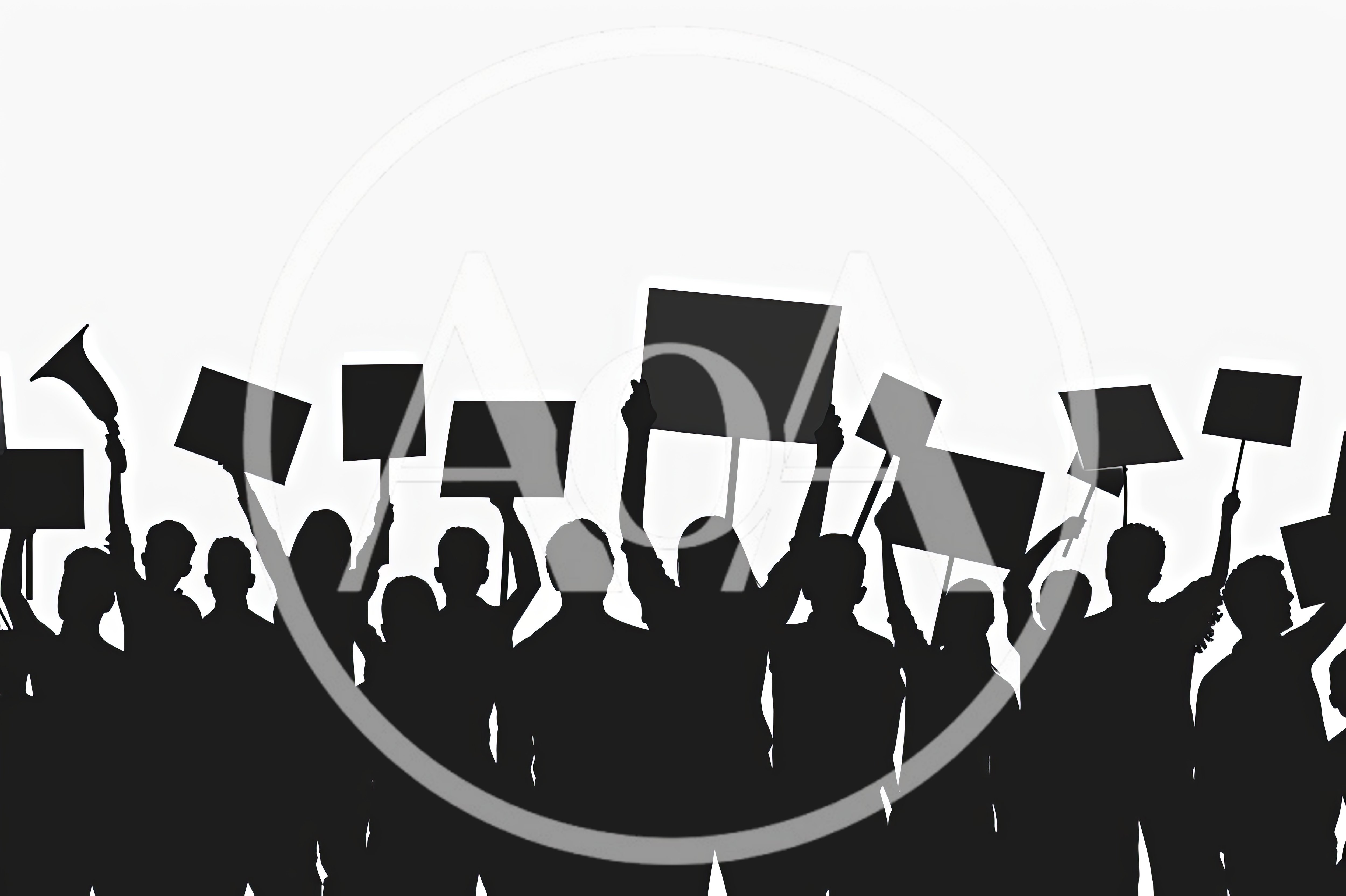 Silhouette Crowd Of Protesters Holding Blank Signs
