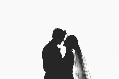 Silhouette Of A Bride And Groom Embracing