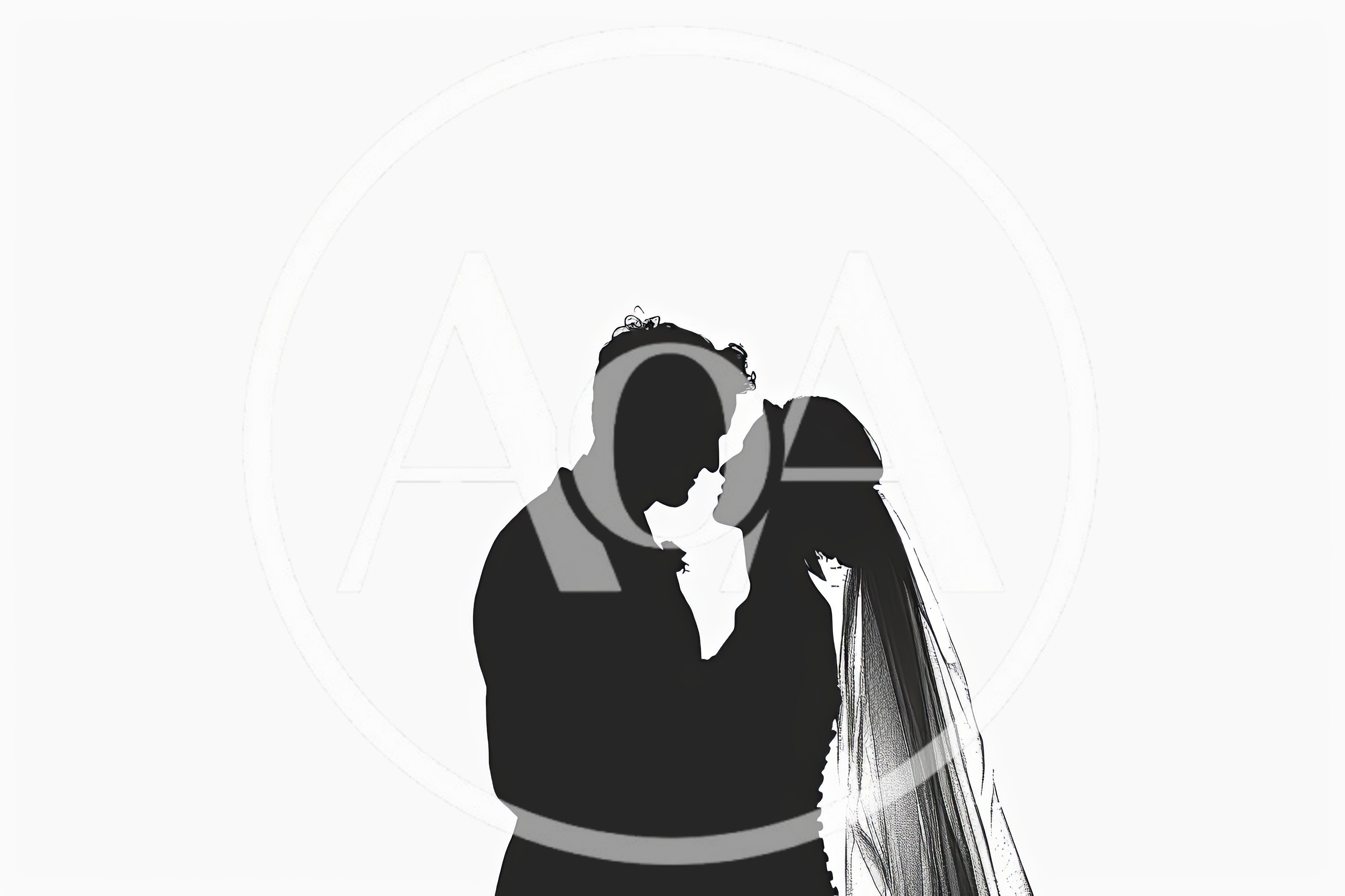 Silhouette Of A Bride And Groom Embracing