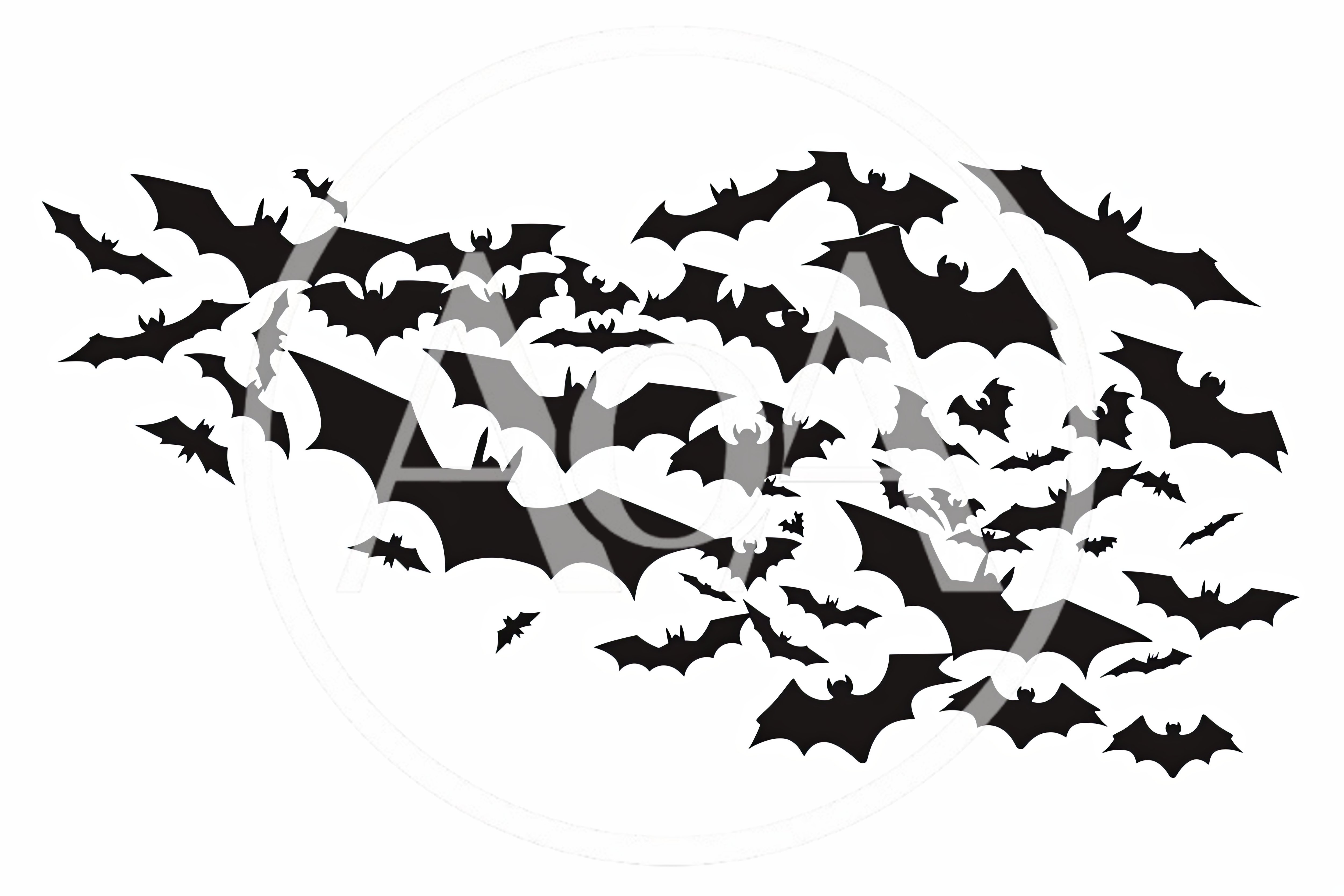 Swarm Of Black Silhouette Bats Flying