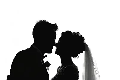 Silhouette Of A Bride And Groom Kissing