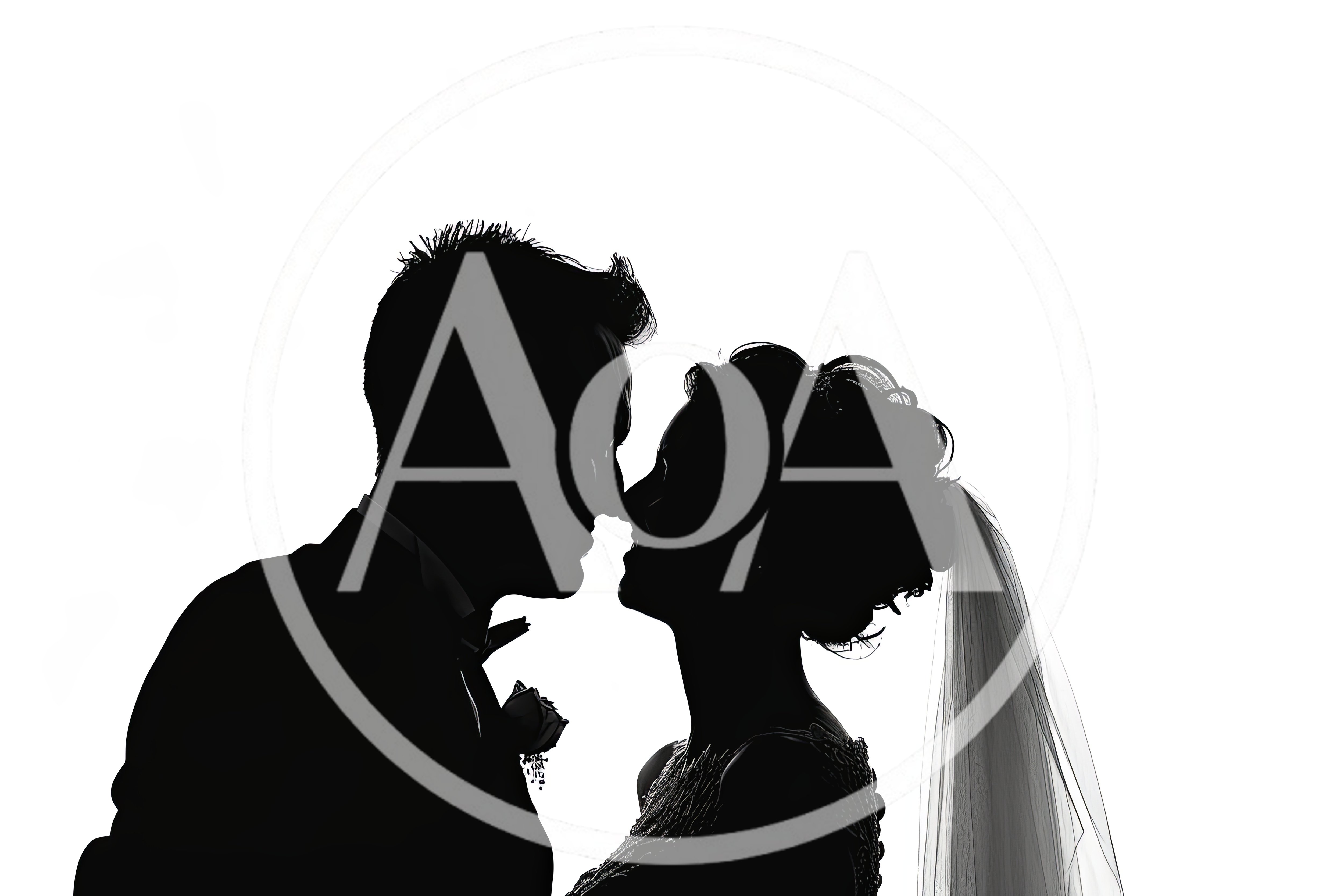 Silhouette Of A Bride And Groom Kissing