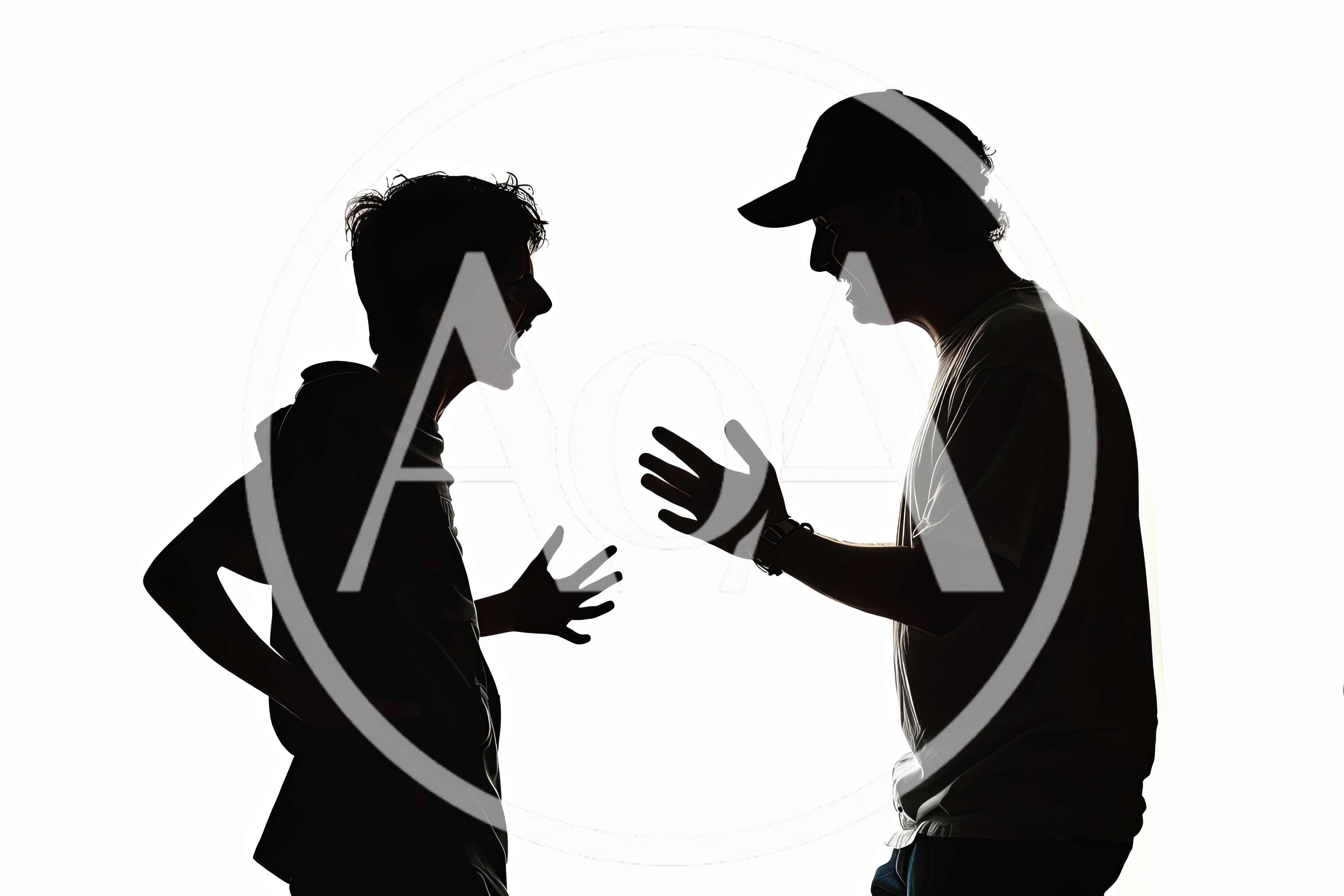 Silhouettes Of Two Men Arguing In Profile