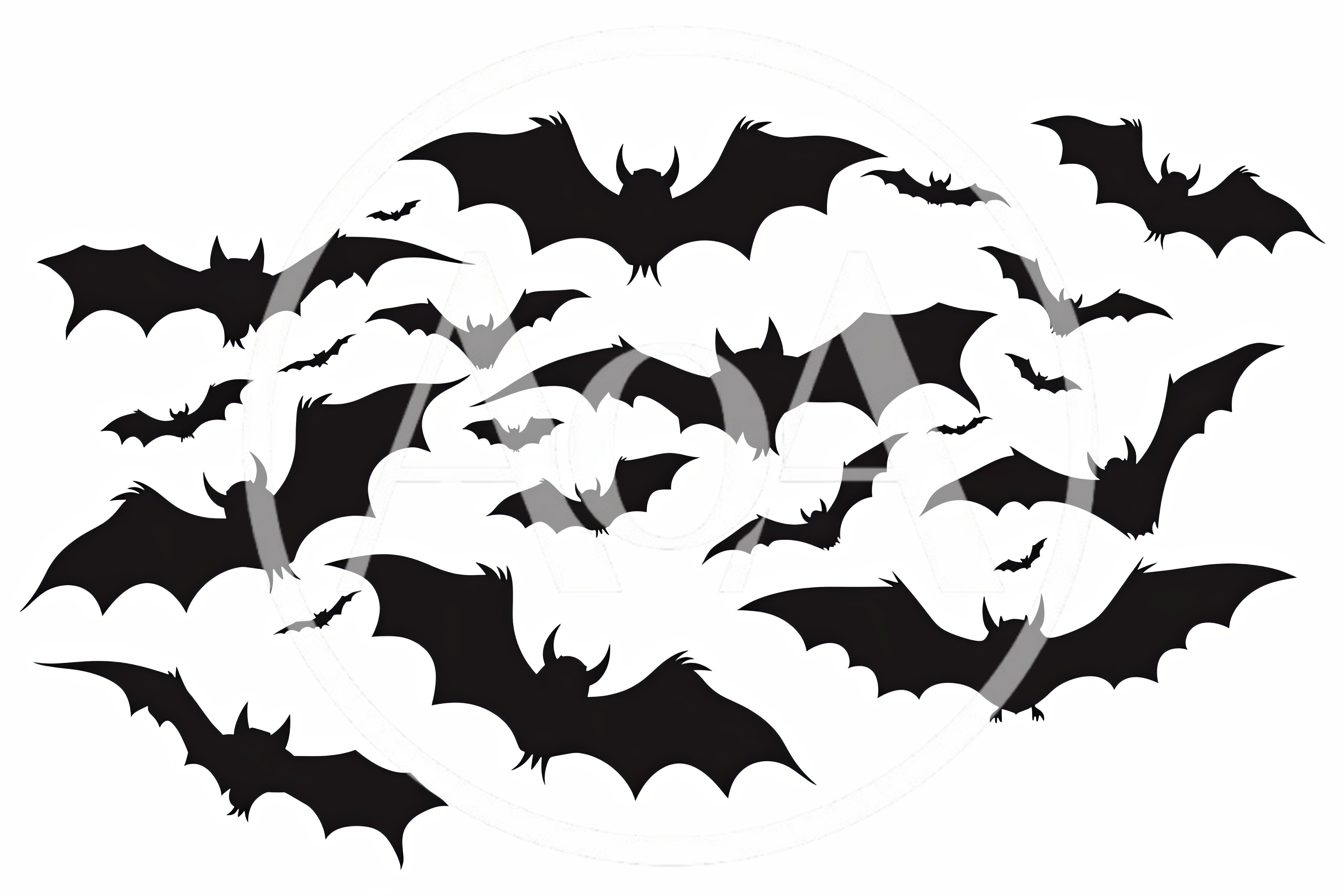 Collection Of Flying Bat Silhouettes On White Background