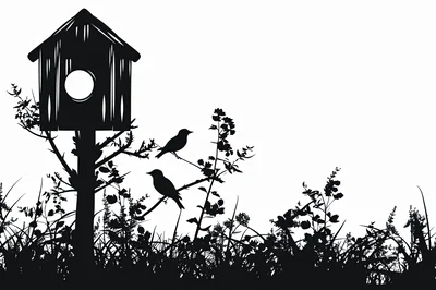 Silhouette Illustration Of A Birdhouse And Birds