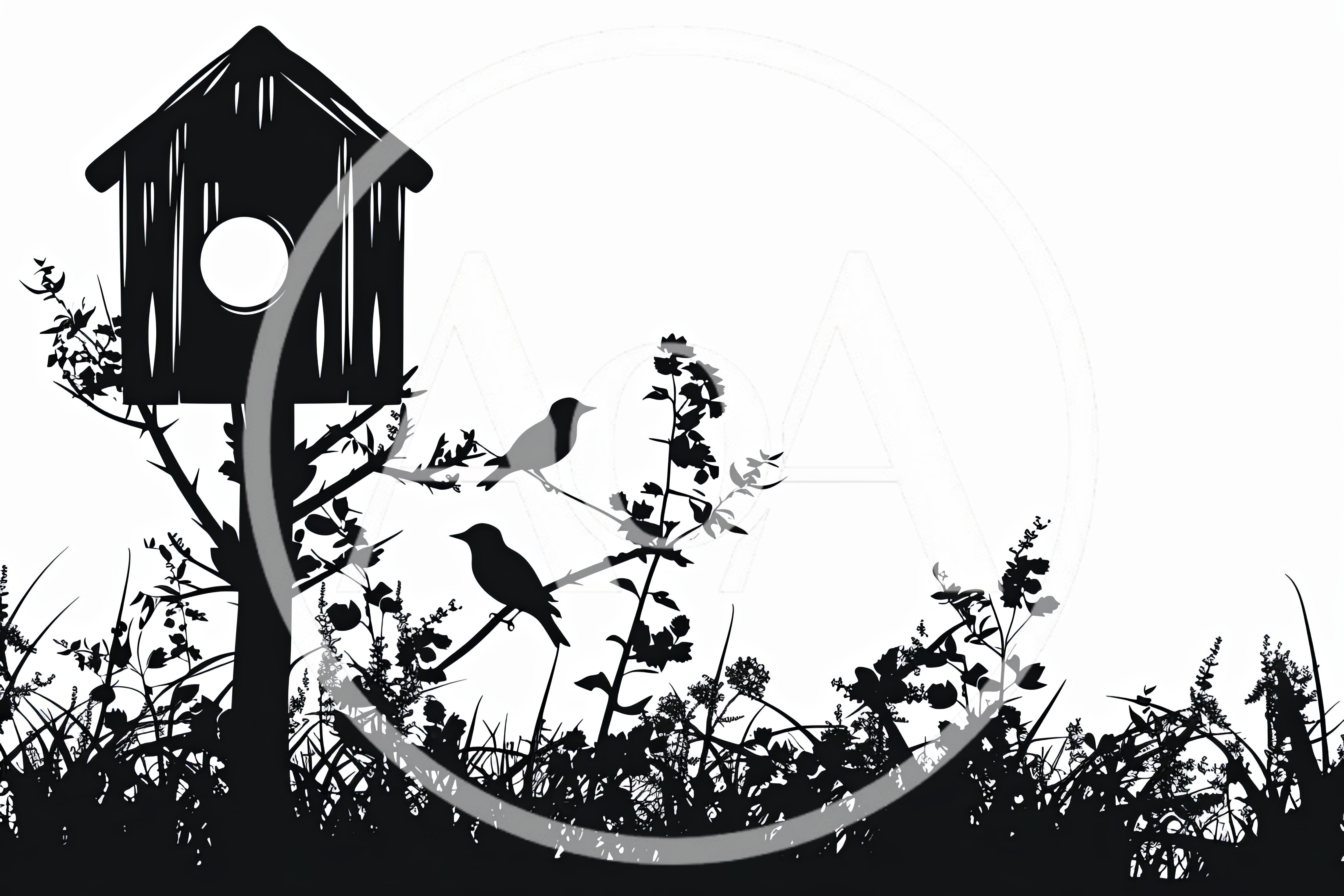Silhouette Illustration Of A Birdhouse And Birds