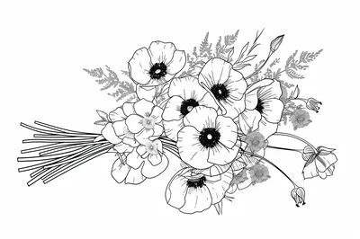 Hand Drawn Floral Bouquet Line Art Illustration