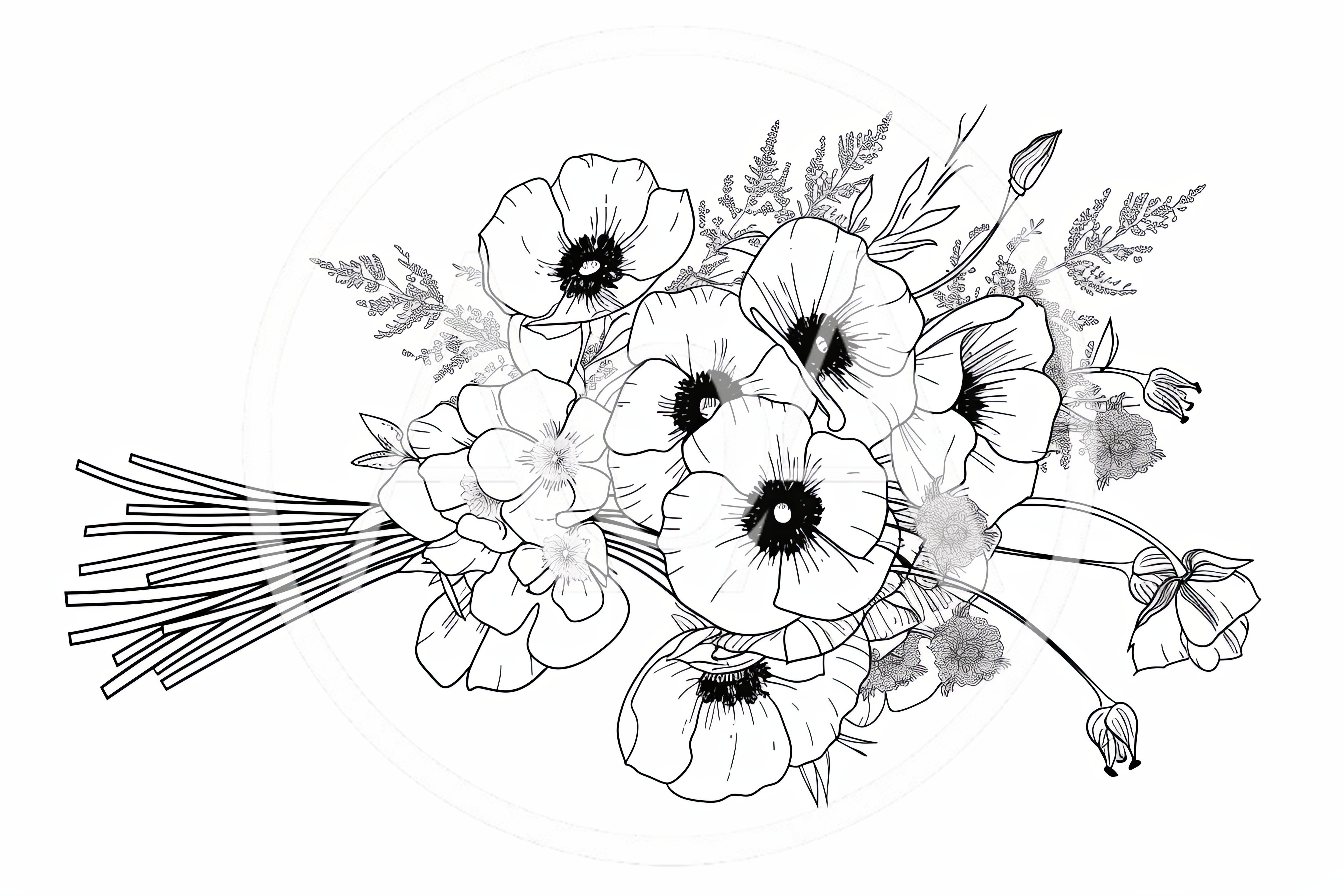 Hand Drawn Floral Bouquet Line Art Illustration