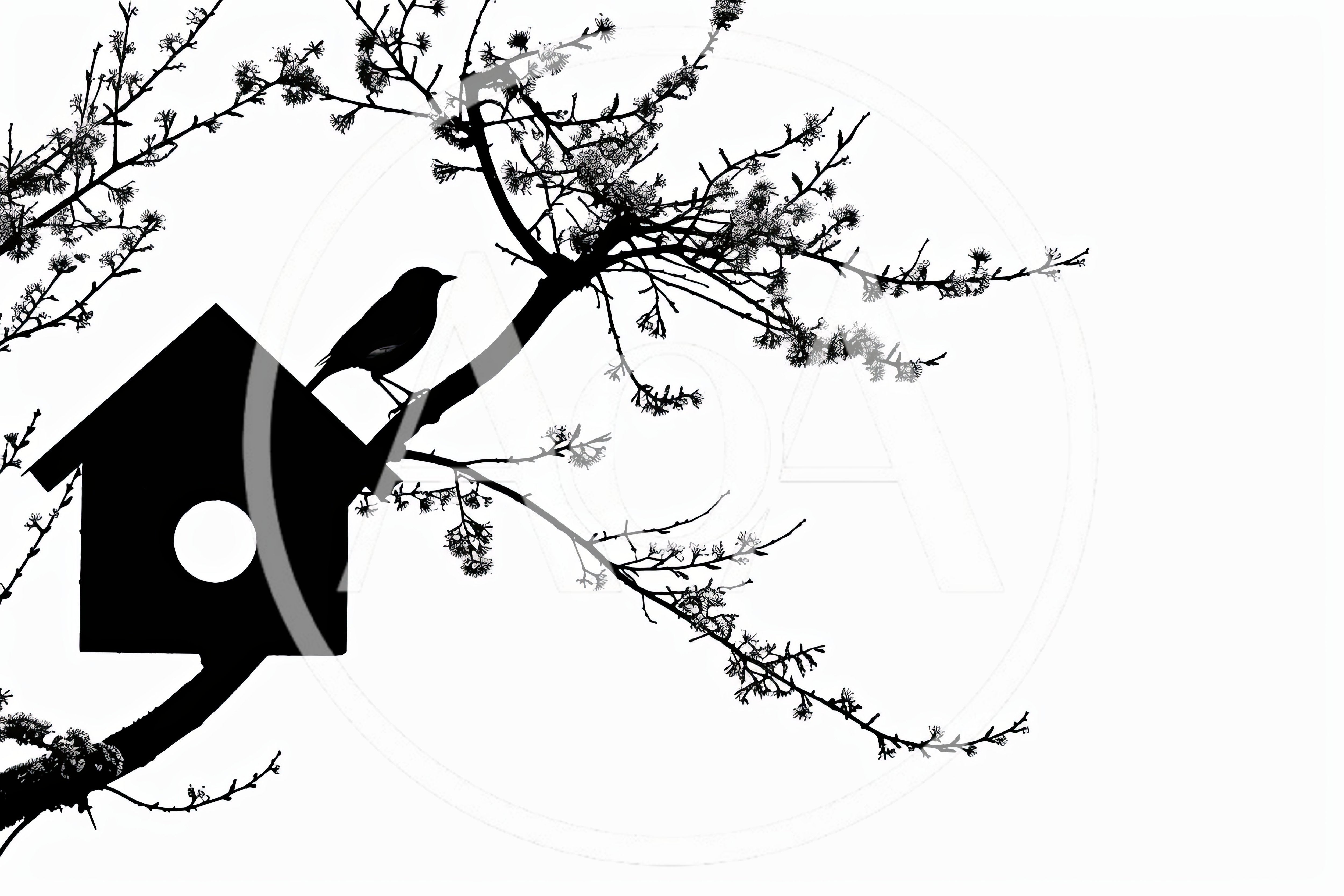 Silhouette of a Bird Perched on a Birdhouse