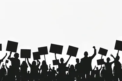Silhouette Crowd of Protesters Holding Blank Signs