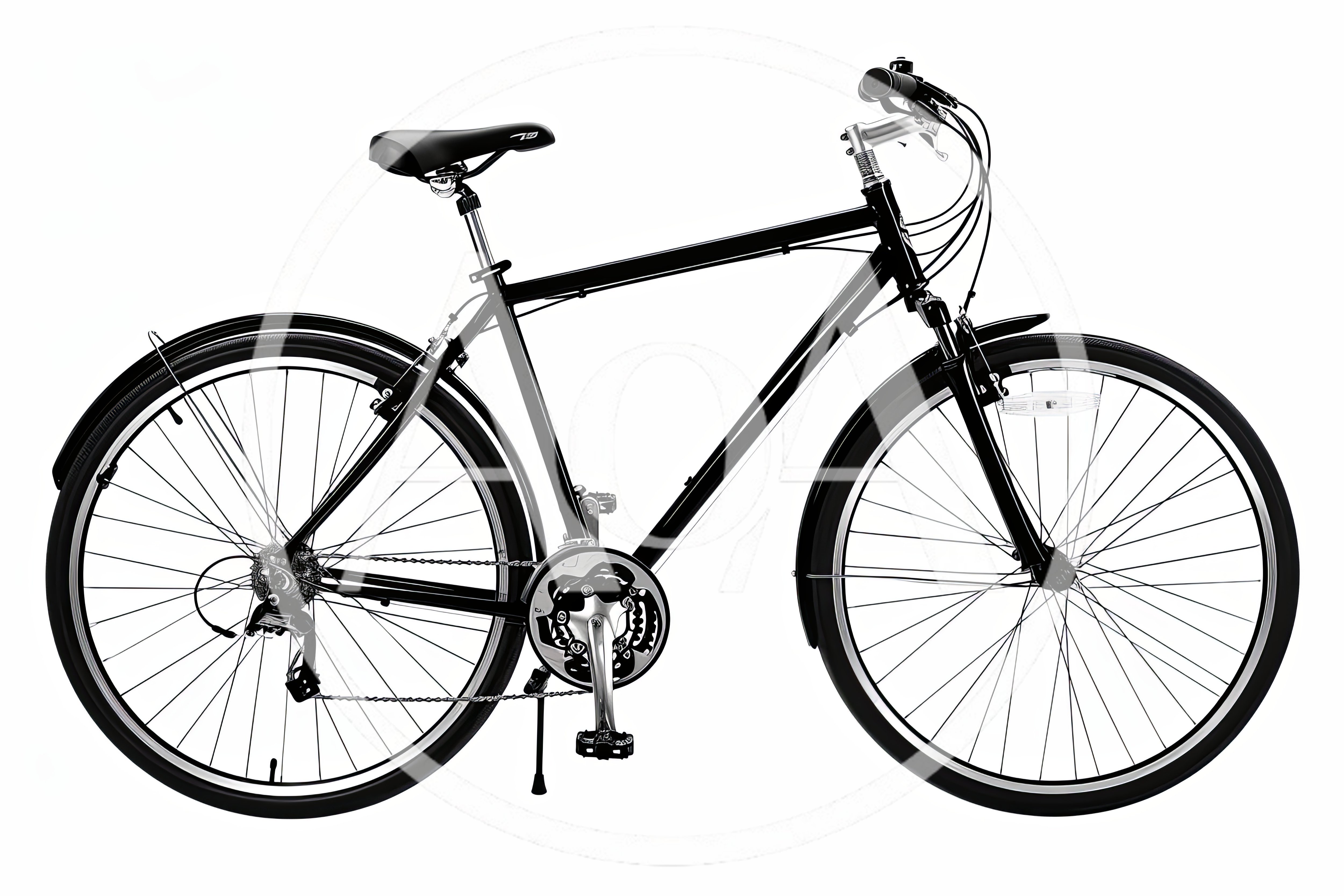 Black Hybrid Bicycle Isolated On White Background