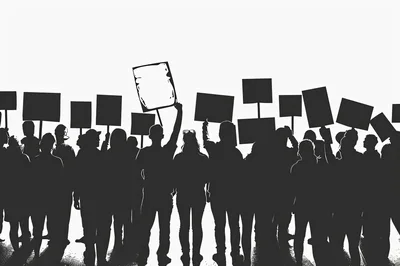 Silhouette Crowd Of Protesters Holding Blank Signs