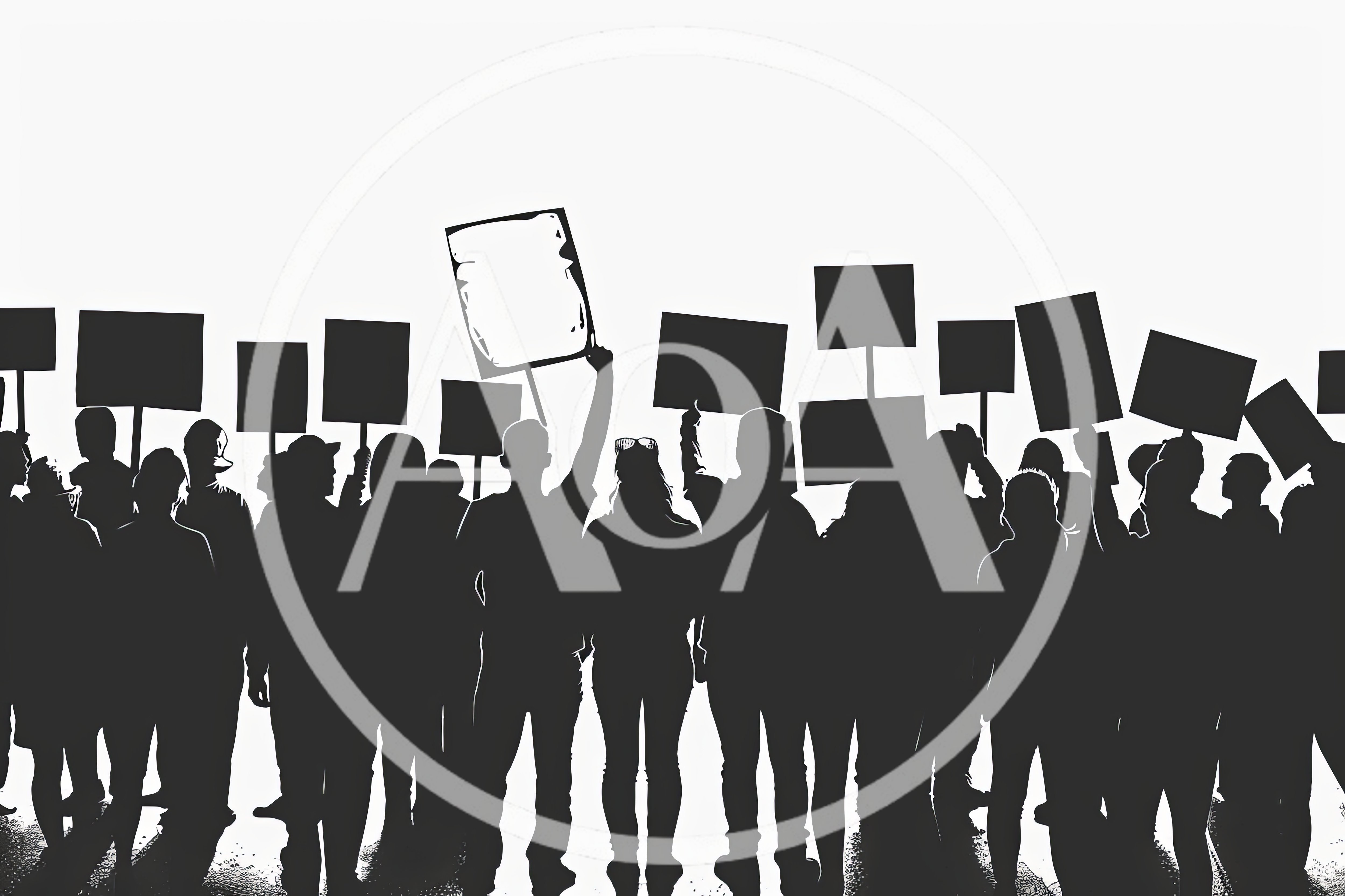 Silhouette Crowd Of Protesters Holding Blank Signs