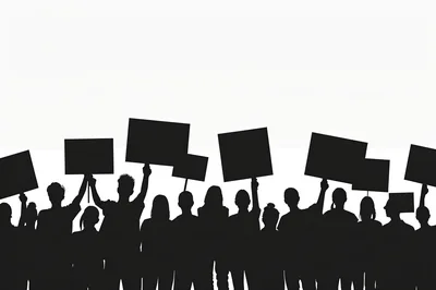 Silhouette Crowd Of Protesters Holding Blank Signs