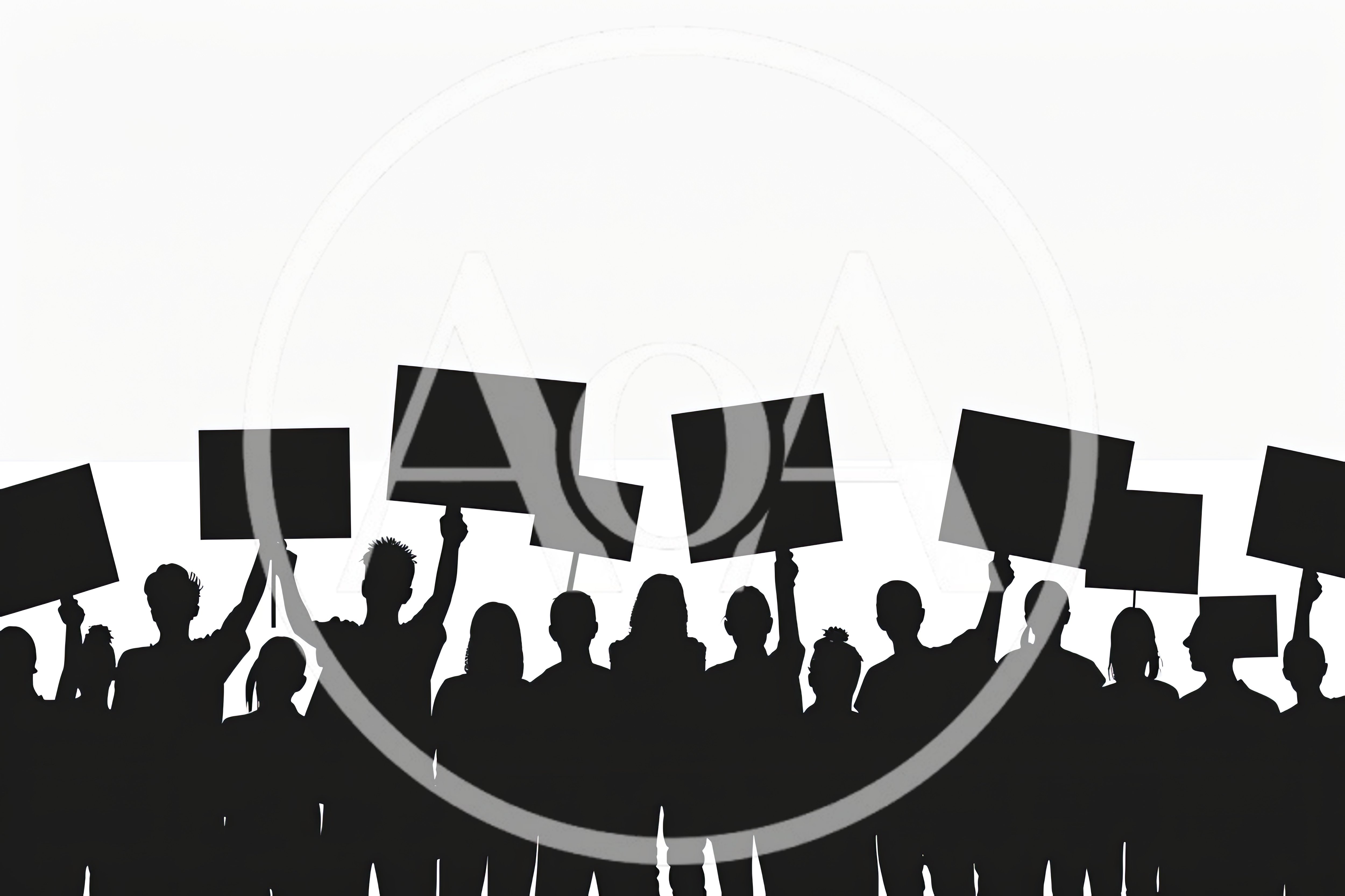 Silhouette Crowd Of Protesters Holding Blank Signs